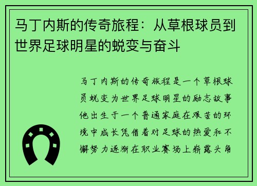 马丁内斯的传奇旅程：从草根球员到世界足球明星的蜕变与奋斗